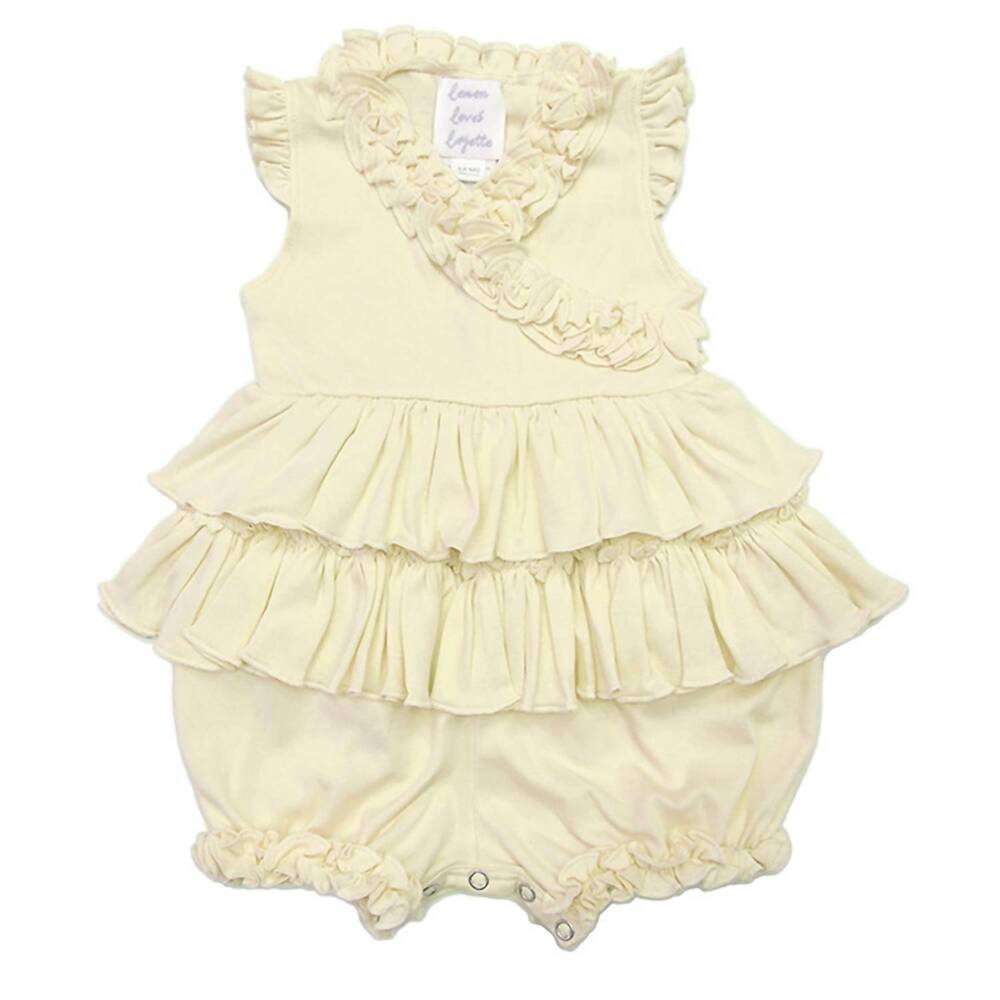 NEW LEMON LOVES LAYETTE baby girls' lotus romper in eggnog beige